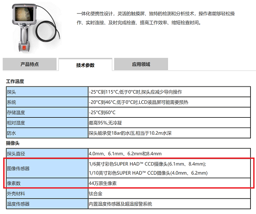 韋林工業(yè)視頻內(nèi)窺鏡成像參數(shù)